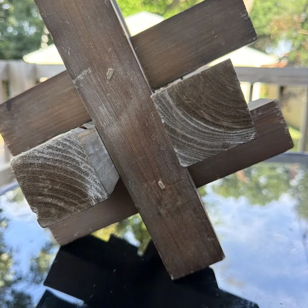 Mercana Wood Geometric Sculpture For Desk Or Mantle With Sticker